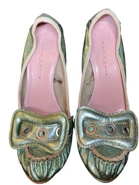 Vintage Gaia D'Este Metallic Acqua Split-Sole Ballet Pump Heels 37.5 / 7.5